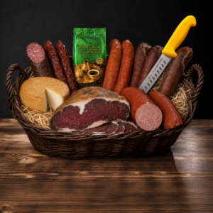 Musti7 Geschenkkorb mit Fleisch, Käse und Kaffee