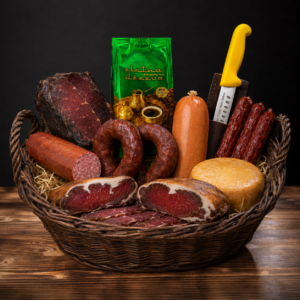 Musti7 Geschenkkorb mit Fleisch, Käse und Kaffee